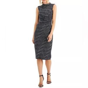 Elegant Black and White Shimmery Mock neck Midi Dress Size 6